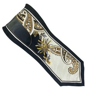 Bergamo New York Tie Mens Silk Paisley Floral Black Gold Art Deco Elegant 58X4